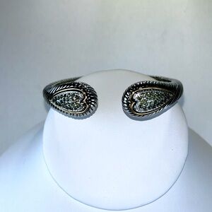 NWOT Emma Skye Stainless Steel 14k Rhinestone Hearts Hinged Cuff 2 Tone Bracelet